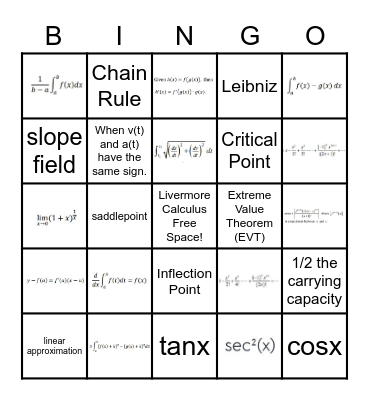 Livermore Calculus Bingo! Bingo Card