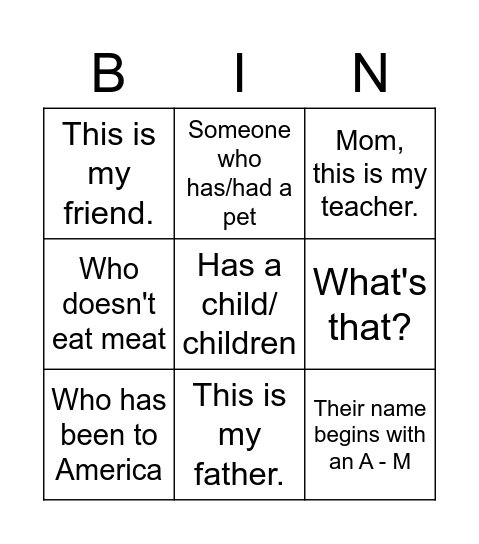 Hello Bingo Card