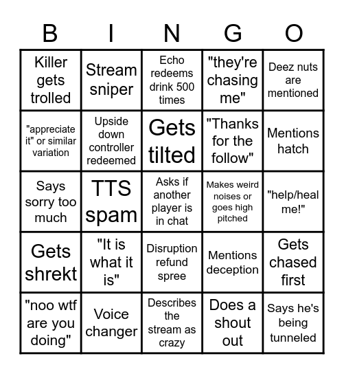 Strakers Stream Bingo Card