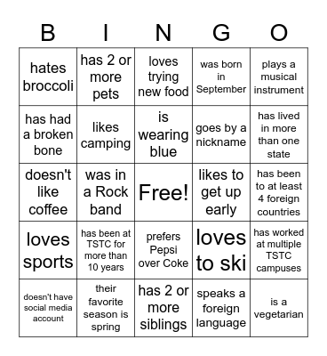 TSTC People Bingo Card