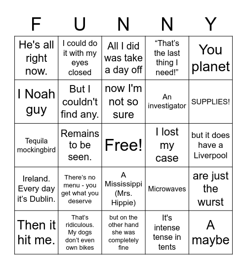 Some Funny (?) Puns and Jokes Bingo Card