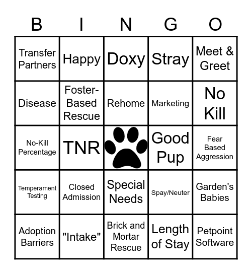 Second Chance Shelter B-I-N-G-O Bingo Card