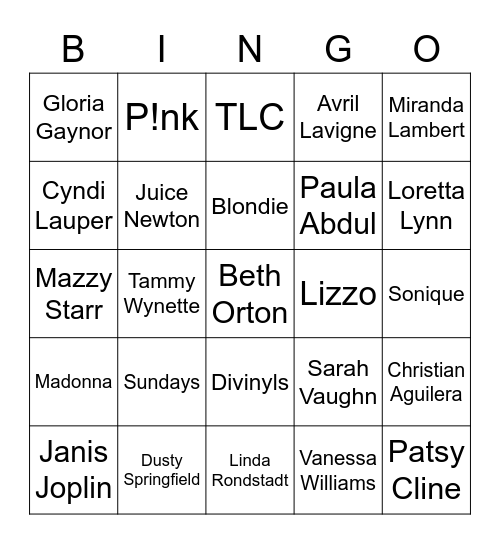 Girl Power Bingo Card