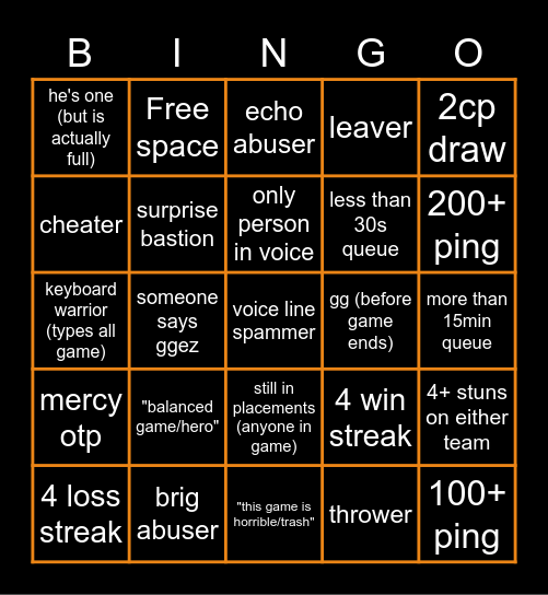 Overwatch comp bingo Card