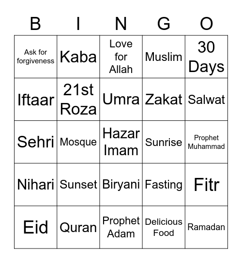 Iftaar Party Bingo Card