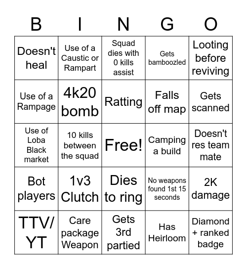 The Outlands Bingo Card