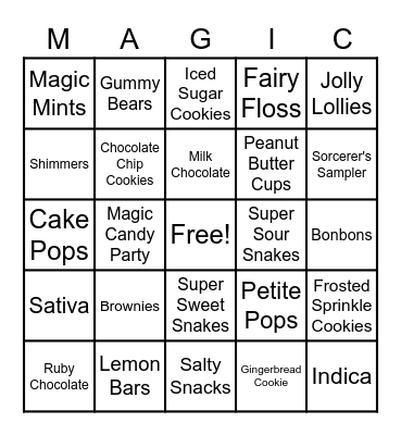Magic Candy Bingo Card