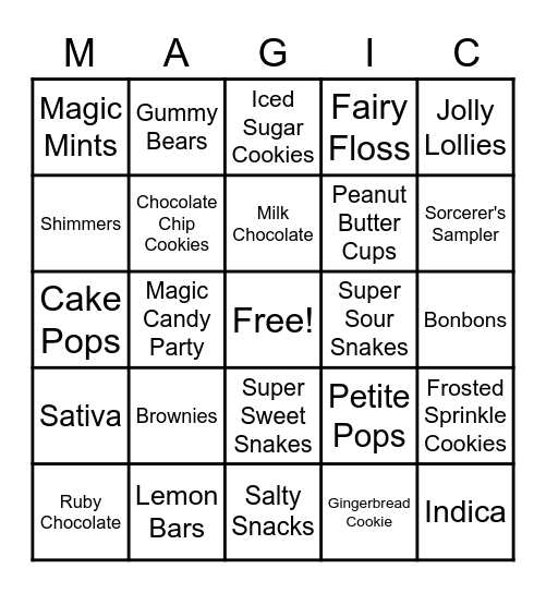 Magic Candy Bingo Card