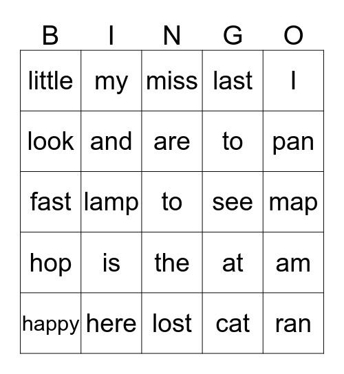 Lesson 1-5 Bingo Card
