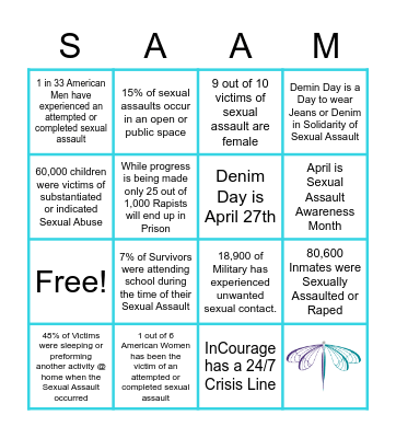 Sexual Assault Awareness Month Bingo Card