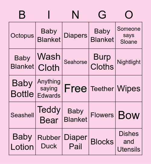 Baby Sloane BINGO Card