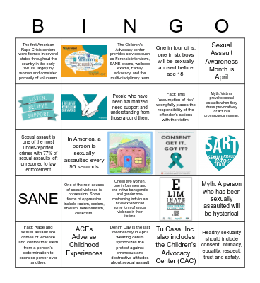 Sexual Assault Awareness Bingo Card