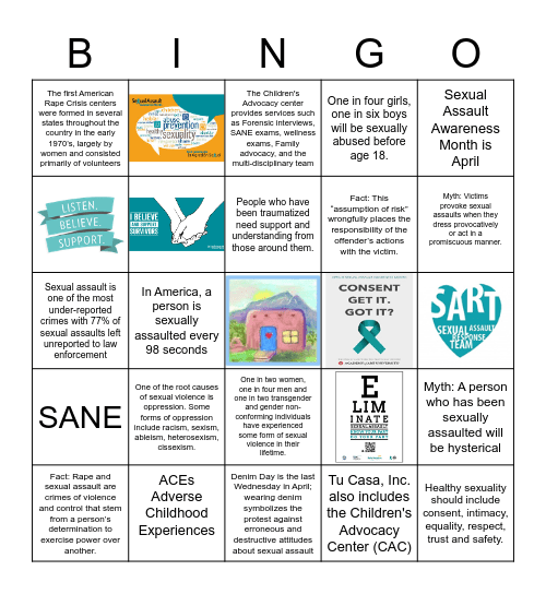 Sexual Assault Awareness Bingo Card