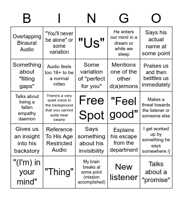 Invisiboi Bingo Card