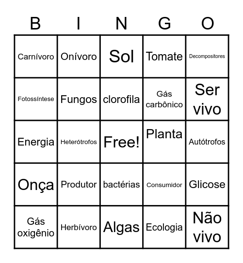 Cadeias alimentares e Teias alimentares Bingo Card