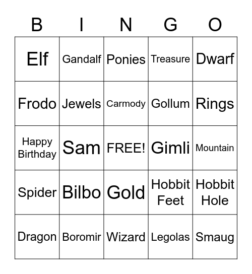 HOBBIT / LORD of the RINGS Bingo Card