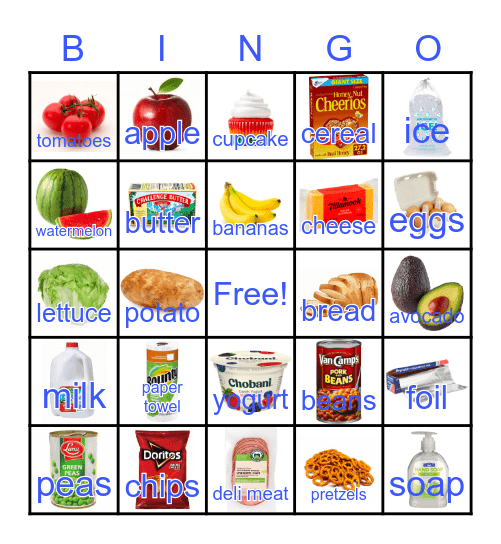 Grocery Shopping List Bingo Card