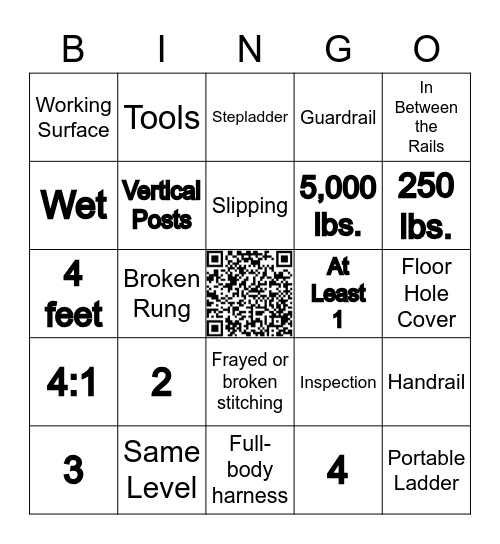Safety BINGO - Falls Bingo Card