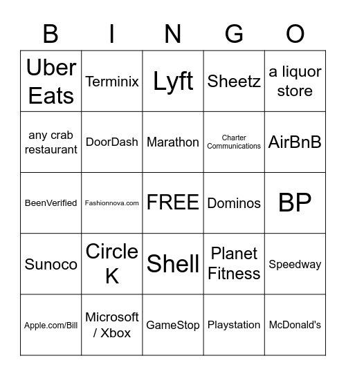 Specialty Queue Bingo Card