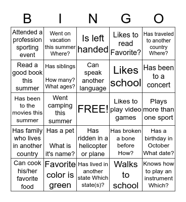 Get to Know You BINGO Card