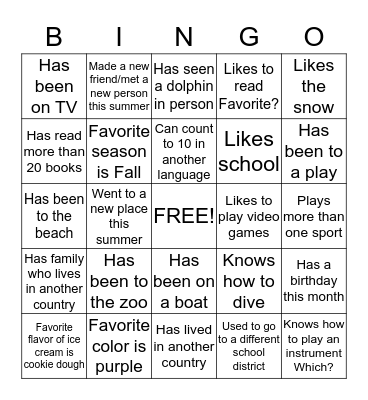 Get to Know You BINGO Card