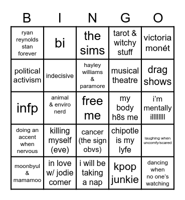 itskennzieguurl Bingo Card