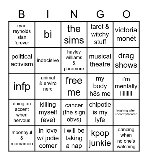 itskennzieguurl Bingo Card