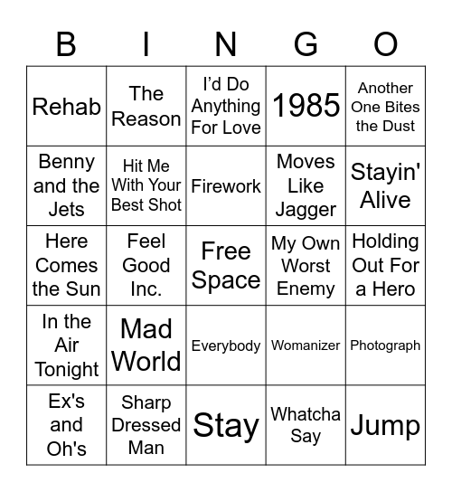 Music Bingo Card