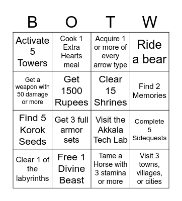 Breath of the Wild Bingo Card