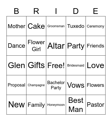 Bridal Shower Bingo Card