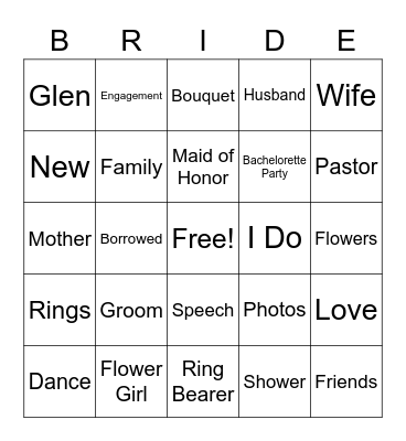 Bridal Shower Bingo Card