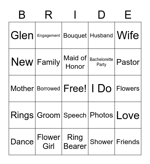 Bridal Shower Bingo Card