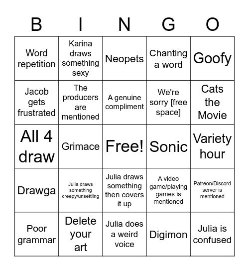 Drawfee Bingo Card