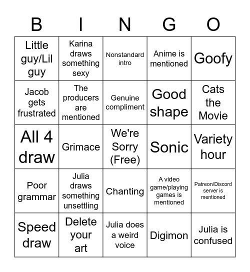 Drawfee Bingo Card