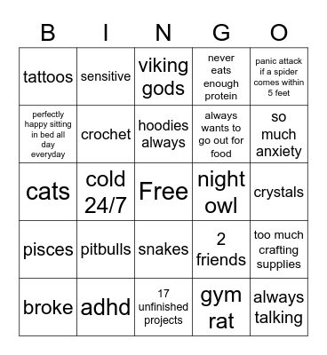 B   E   C   C   A Bingo Card