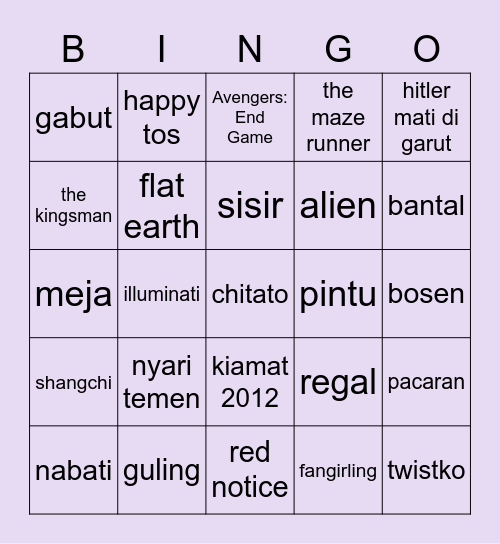 Sanya’s Bingo! Bingo Card