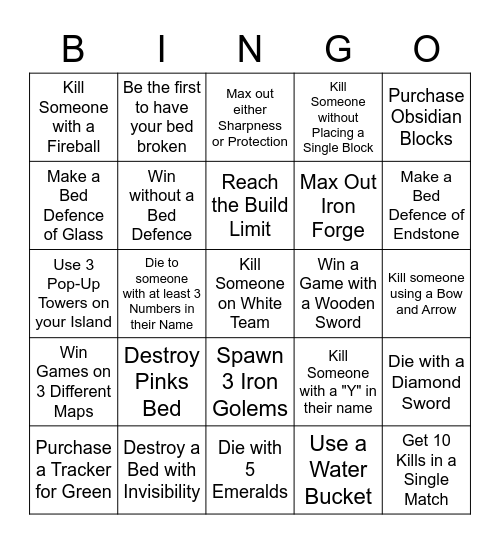 Bedwars Lockout Bingo Card