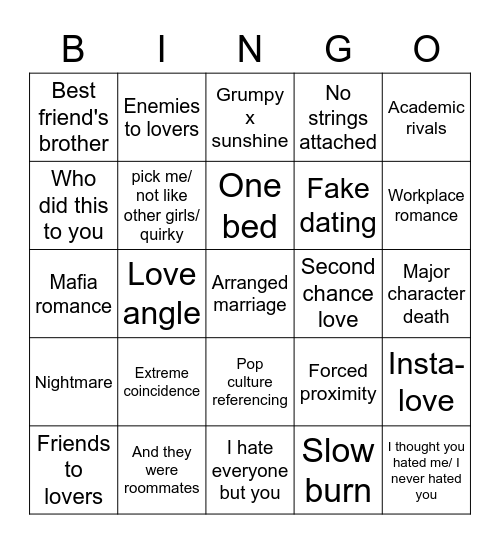 Book tropes Bingo Card