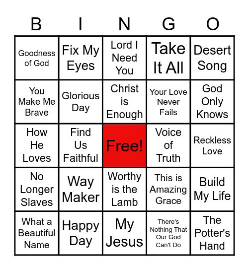 Worship Song Bingo Card