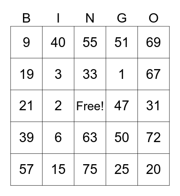 Untitled Bingo Card