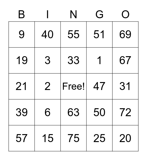 Untitled Bingo Card