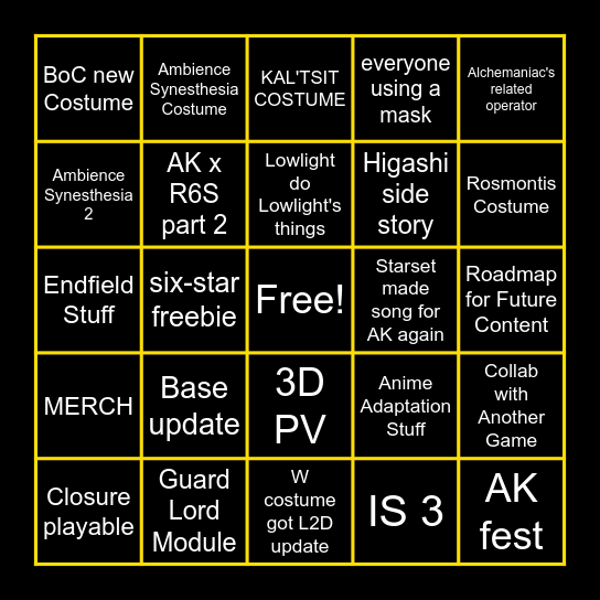 Fleushurima's Bingo Card