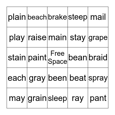 2nd long a and e Bingo Card