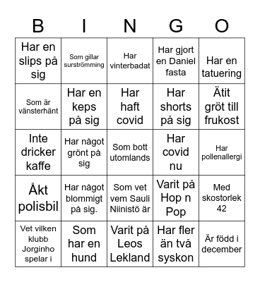 Hitta någon som Bingo Card