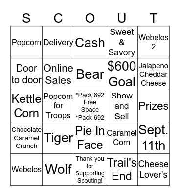 Popcorn Kick-Off Bingo Card