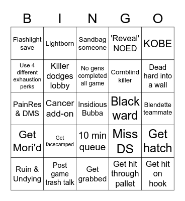 DBD Survivor Bingo Card
