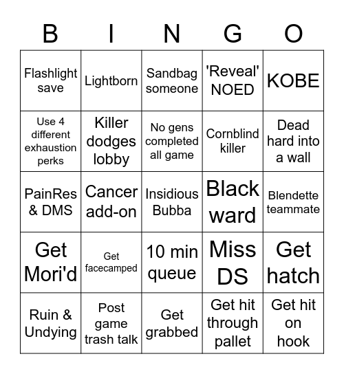 DBD Survivor Bingo Card