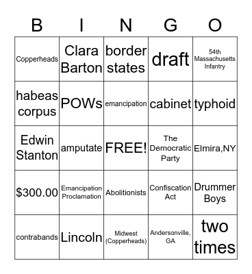 Emancipation Proclamation Bingo Card