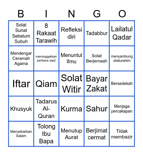 Ramadhan Edition Bingo Card