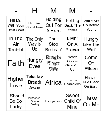 Boogie Bingo - 80's Bingo Card